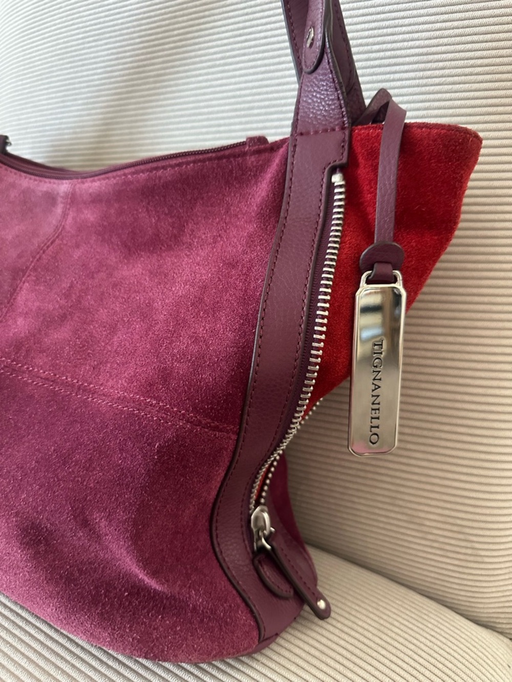 Tignanello Expandable Suede Shoulder Bag “rich burgundy” color - Picture 2 of 12